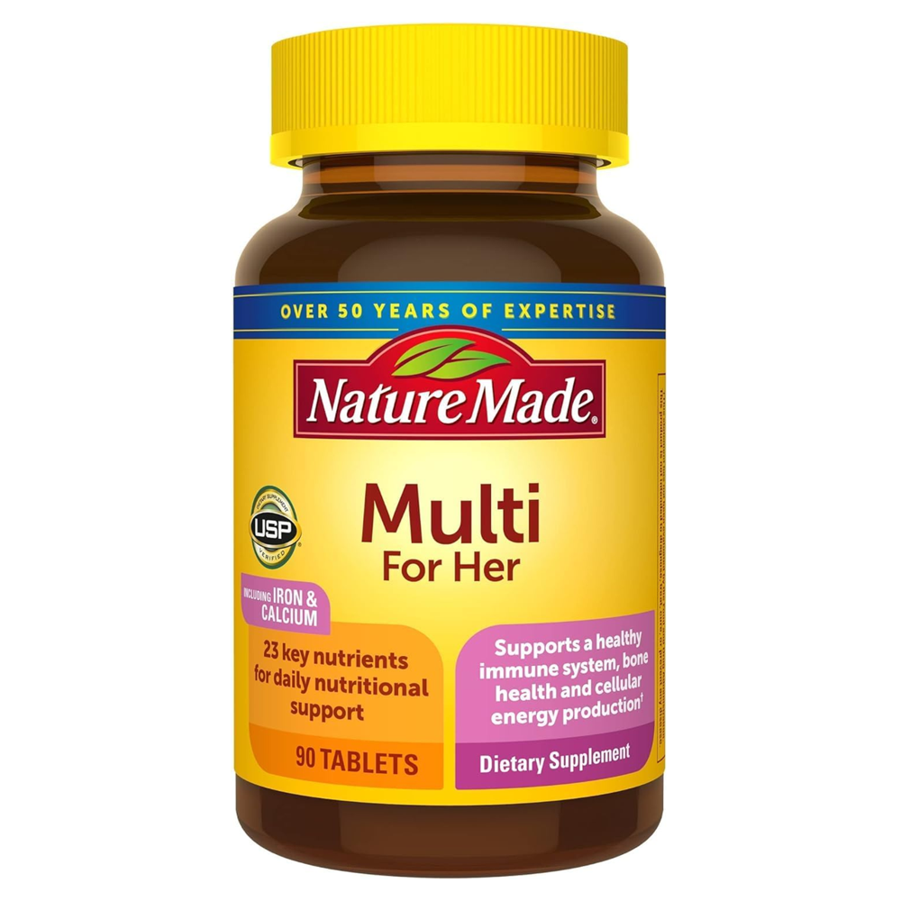 Nature Made Multi For Her - 90 Tablets | Daily Multivitamin with Iron &amp; Calcium | Immune &amp; Bone Health Support