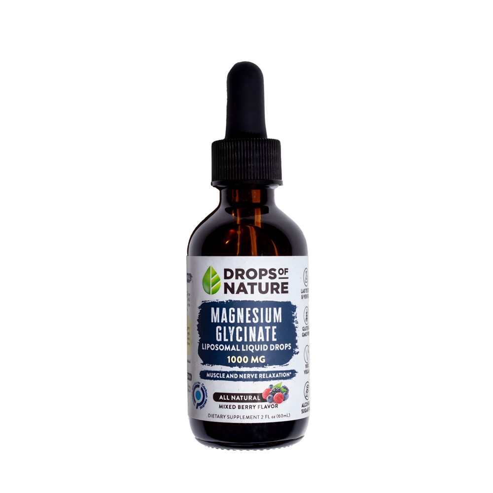 DROPS OF NATURE Magnesium Glycinate Liposomal Liquid Drops – 1000mg Muscle &amp; Nerve Relaxation 2 Fl. Oz 60ml