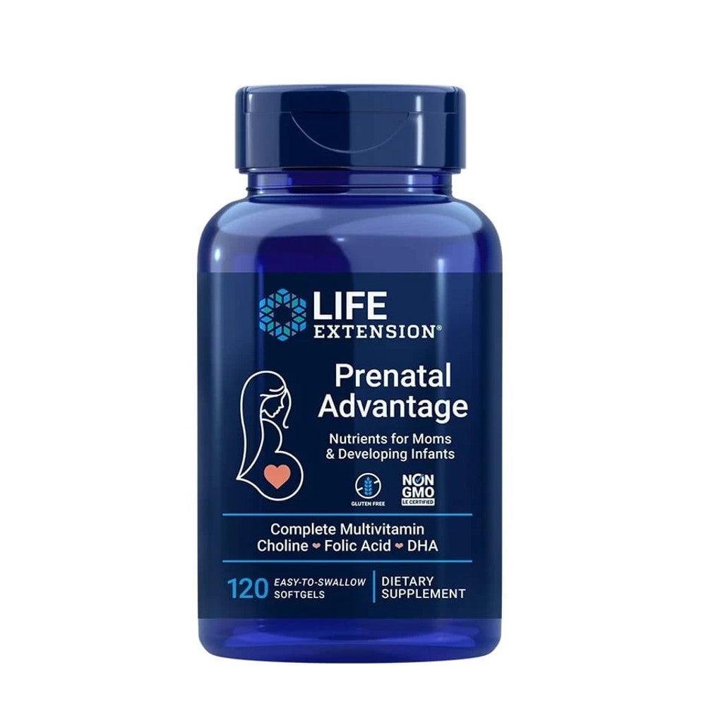 Life Extension Prenatal Advantage – Complete Multivitamin with Choline, Folic Acid &amp; DHA for Moms &amp; Developing Infants Non-GMO | Easy-to-Swallow Softgels | 120 Dietary Supplement