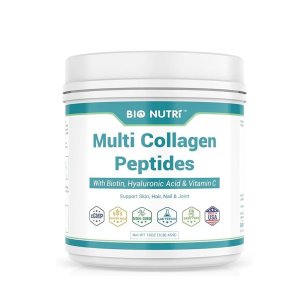 Bio Nutri Multi Collagen Peptides with Biotin, Hyaluronic Acid &amp; Vitamin C – Supports Skin, Hair, Nails &amp; Joints GMP Certified | Made in USA | Dietary Supplement