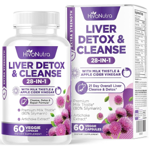 HivoNutra Liver Detox &amp; Cleanse 28-in-1 - Milk Thistle, Apple Cider Vinegar, Artichoke Extract - 60 Veggie Capsules