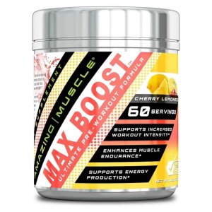 Amazing Muscle Max Boost Pre-Workout Formula Cherry Lemonade Flavor 432g