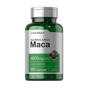 Horbäach Maca Root 4800mg – Red, Yellow &amp; Black Blend | Non-GMO, Gluten-Free Dietary Supplement | 120 Capsules