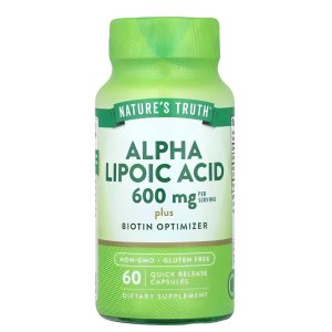 Nature's Truth Alpha Lipoic Acid 600mg + Biotin Optimizer – Antioxidant &amp; Metabolism Support (60 Quick Release Capsules)