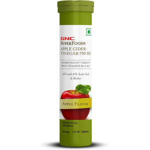 GNC SuperFoods Apple Cider Vinegar 750mg Effervescent Tablets with Vitamins B6 &amp; B12 – Apple Flavor (15 Tablets)