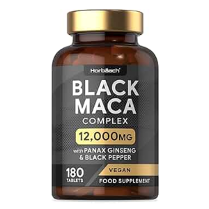 Horbaach Black Maca Complex 12000MG With Panax Ginseng &amp; Black Pepper