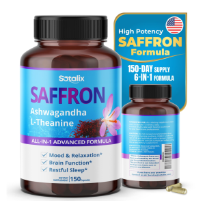 SOTALIX Saffron 14,950mg with Ashwagandha, Ginseng And L-Theanine - For Brain Function &amp; Restful Sleep