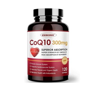 Zebora Co Q10 300mg Superior Absorption Softgels – Super Strength with Omega-3 &amp; Bio Perine®, 120 Softgels | Immune &amp; Cardiovascular Support Supplement