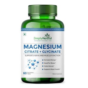Simply Herbal Magnesium Citrate + Glycinate – Nerve, Muscle &amp; Heart Support | 60 Tablets Dietary Supplement