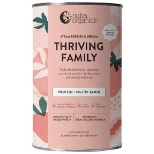 Nutra Organics Thriving Family Protein - Strawberries &amp; Cream 450g