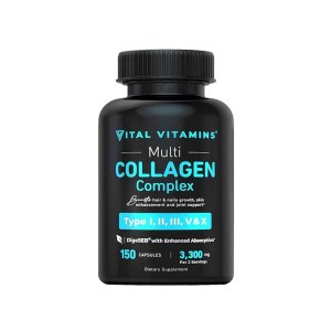 Vital Vitamins Multi Collagen Complex - Hair, Skin &amp; Nails Support | Joint Health | Enhanced Absorption | 150 Capsules