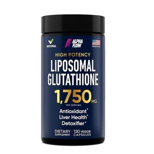 Alpha Flow Liposomal Glutathione – High Potency 1,750mg per Serving | Antioxidant, Liver Health &amp; Detox Support Dietary Supplement | 120 Veggie Capsules | 60-Day Supply