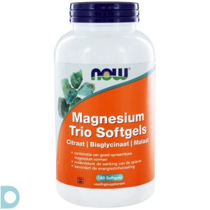 NOW Magnesium Trio Softgels – Citraat, Bisglycinaat &amp; Malaat, 180 Softgels