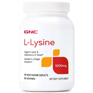 GNC L-Lysine 1000mg - 90 Vegetarian Caplets | Supports Tissue Repair &amp; Collagen Formation