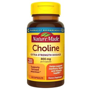 Nature Made Choline Extra Strength 800mg – Memory, Mood &amp; Muscle Support, 60 Capsules