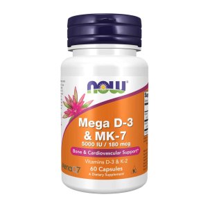 Now Foods Mega D-3 &amp; Mk-7 – 5000 Iu Vitamin D3 + 180 Mcg Mk7 – 60 Capsules