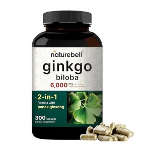 Naturebell Ginkgo Biloba 6000mg with Panax Ginseng – 2-in-1 Herbal Formula for Brain &amp; Energy Support | 300 Capsules