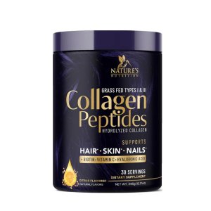 Nature's Nutrition Grass-Fed Bovine Collagen Peptides – Hydrolyzed Collagen with Biotin, Calcium &amp; Hyaluronic Acid Supports Hair, Skin, Nails &amp; Joints | Unflavored | 28 Servings | 20 oz (563g) | Dietary Supplement
