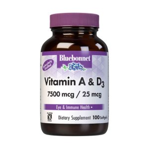 Bluebonnet Nutrition Vitamin a &amp; D3 7500 Mcg / 25 Mcg 100 Softgels