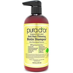 PURA D'OR Original Gold Label Anti Hair-Thinning Biotin Shampoo - 16oz for Men &amp; Women