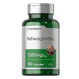 Horbäach Ashwagandha 1380mg – Non-GMO, Gluten-Free Stress &amp; Wellness Support Dietary Supplement | 180 Capsules
