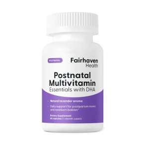 Fairhaven Health Postnatal Multivitamin Essentials with DHA – Daily Support for Postpartum Moms &amp; Newborns Natural Lavender Aroma | Dietary Supplement | 40 Capsules – One-Month Supply