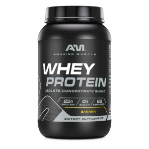 Amazing Muscle Whey Protein Isolate &amp; Concentrate Powder Banana Flavor