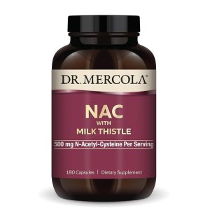Dr. Mercola NAC with Milk Thistle – 500mg N-Acetyl-Cysteine | Liver &amp; Antioxidant Support | 180 Capsules