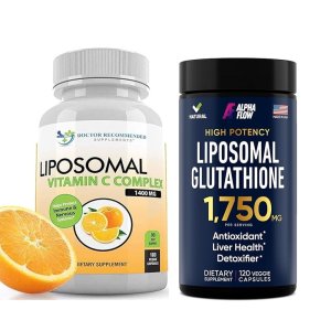 Doctor Recommended Supplements Alpha Flow Liposomal Vitamin C Complex 1400mg – Protects Immune &amp; Nervous System High Potency Liposomal Glutathione 1,750mg – Antioxidant &amp; Liver Health Detoxifier Dietary Supplements