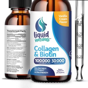 Liquid Naturals Collagen &amp; Biotin – 100,000 Mcg + 30,000 Mcg | Ultra Strength Liquid | 2 Fl Oz
