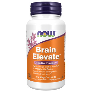 NOW Brain Elevate - Ginkgo Biloba, RoseOx &amp; Phosphatidyl Serine - 60 Veg Capsules