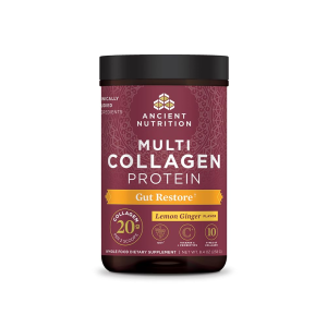 Ancient Nutrition Multi Collagen Protein Gut Restore – Lemon Ginger Flavor | With Probiotics &amp; Whole Food Ingredients