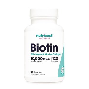 Nutricost Women’s Biotin with Folate &amp; Collagen – 10,000mcg per Serving Supports Hair, Skin, Nails &amp; Overall Wellness | 120 Capsules | Dietary Supplement