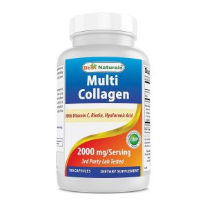 Best Naturals Multi Collagen with Vitamin C, Biotin &amp; Hyaluronic Acid – 2000mg per Serving GMP Certified | 3rd Party Lab Tested | Dietary Supplement | 180 Capsules