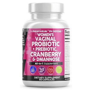 Athinika Nutrition Women's Vaginal Probiotic + Prebiotic with Cranberry &amp; D-Mannose – All-In-1 Supplement, 60 Capsules