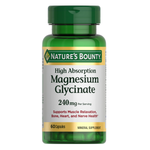 Magnesium Glycinate – Nature's Bounty 240MG Relaxation and Bone, Heart &amp; Nerve Health – Non-GMO, Gluten-Free