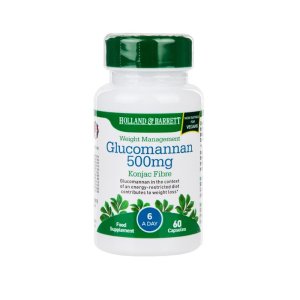 Holland &amp; Barrett Glucomannan 500mg – Weight Management with Konjac Fibre | Vegan-Friendly Food Supplement | 60 Capsules