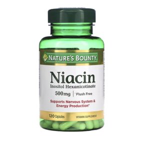 NATURE'S BOUNTY Niacin Inositol Hexanicotinate 500mg Flush-Free | Supports Nervous System &amp; Energy Production | 120 Vegan Capsules | MISAMEN SUPPLEMENT