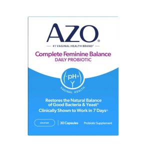 AZO Complete Feminine Balance Daily Probiotic - Supports Vaginal Health, Restores pH &amp; Good Bacteria Balance, Clinically Proven, 30 Capsules