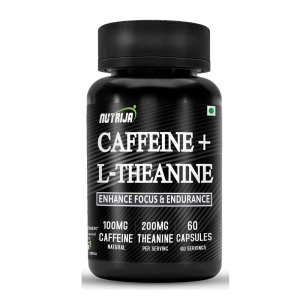 Nutrija Caffeine + L-Theanine – Enhance Focus &amp; Endurance, 100mg Caffeine, 200mg L-Theanine, 60 Capsules