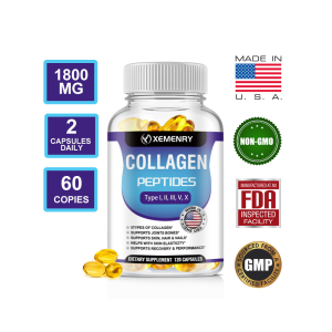 XEMENRY COLLAGEN PEPTIDES Type I, II, III, V, X – Joint, Bone &amp; Skin Support 120 Capsules Dietary Supplement